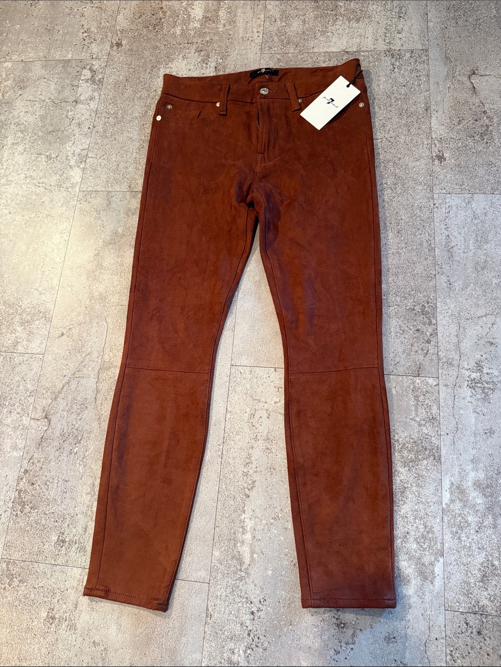 7 For All Mankind Rust Suede-Look Skinny Pants